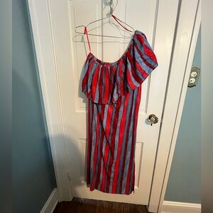 Tuckernuck POMANDER PLACE Painterly Stripe one shoulder midi dress